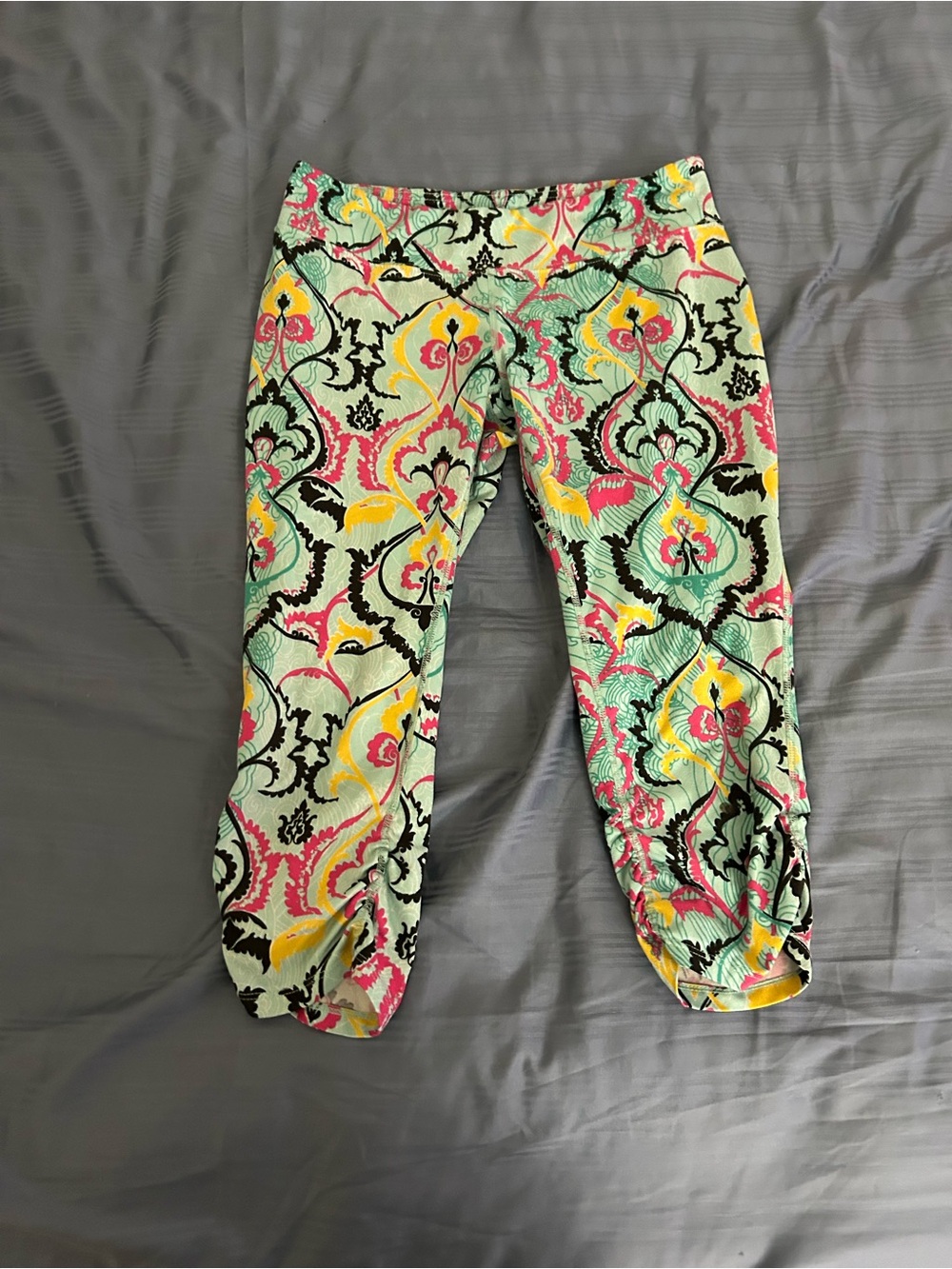 Woman’s Printed Capri Pants in Mint with Pink & Yellow Accents
